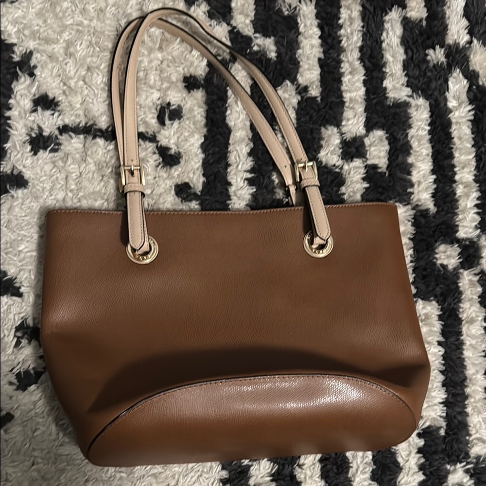 Elegant Brown Leather Tote Bag Micheal Kors
